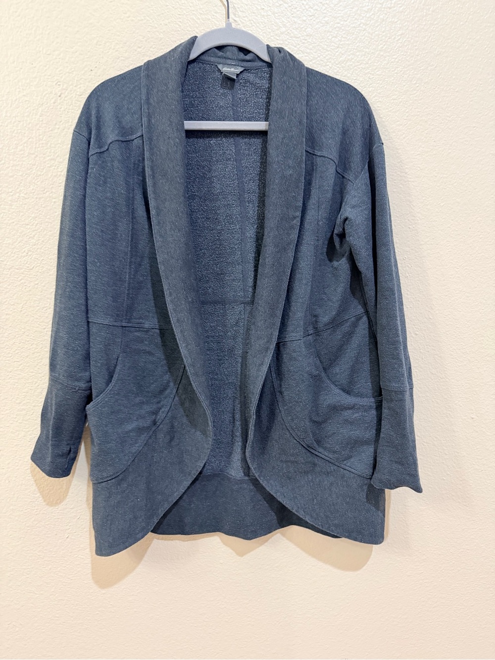 Eddie Bauer Camp Fleece Wrap Cardigan Sweater Women's Small S Gray Open Front
